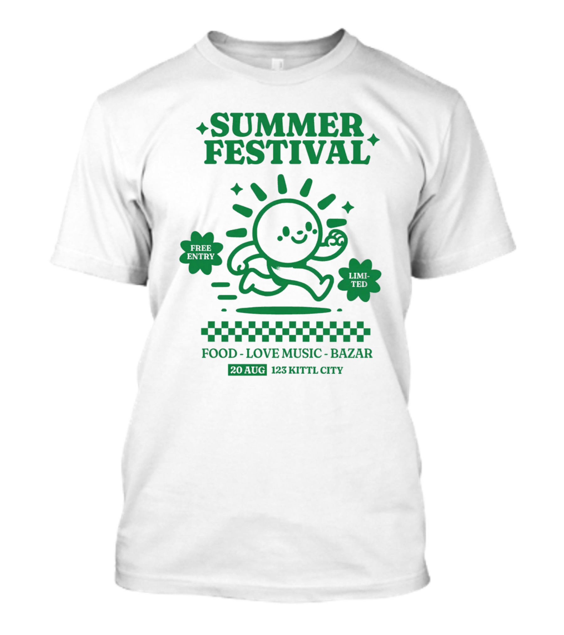 Summer Festival Free Entry Limited Food Love Music Bazar 20 Aug 123 Kittl City T-Shirt