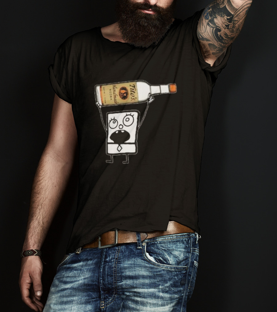 Doodlebob Holding Tito's Handmade Vodka Bottle T-Shirt