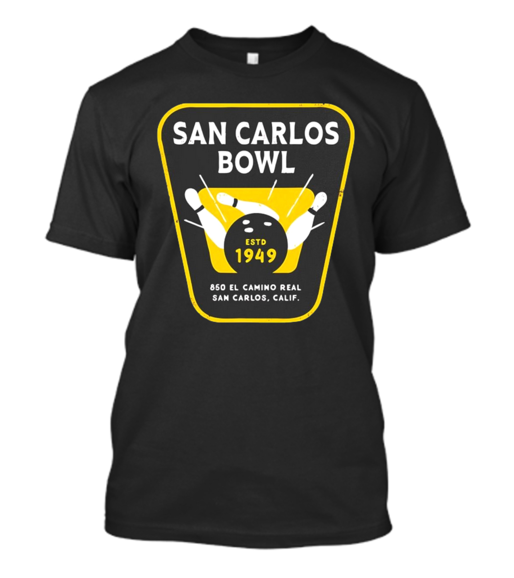 San Carlos Bowl 1949 Vintage Bowling Alley San Carlos Calif 850 El Camino Real T-Shirt