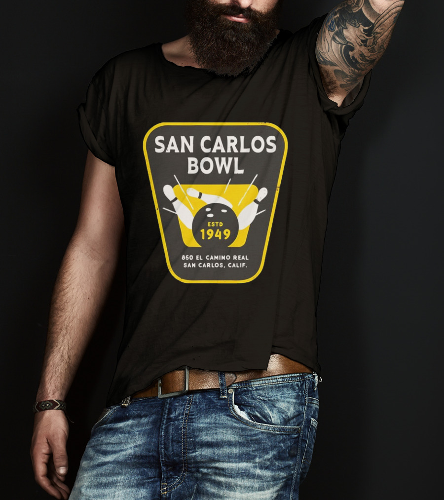 San Carlos Bowl 1949 Vintage Bowling Alley San Carlos Calif 850 El Camino Real T-Shirt