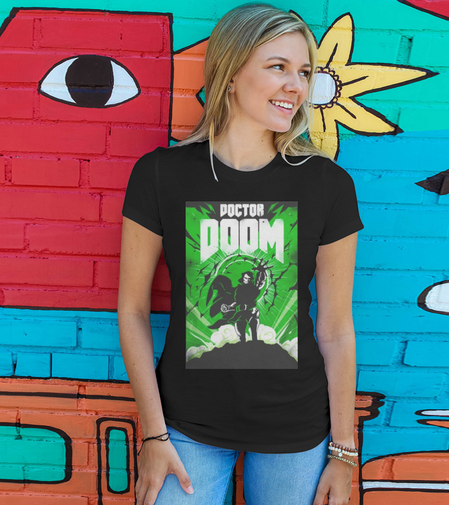 Doctor Doom Doomsday Green Energy Burst Comic Style Villain Power Stance T-Shirt