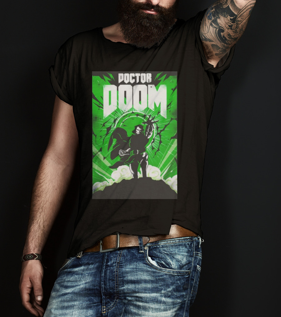 Doctor Doom Doomsday Green Energy Burst Comic Style Villain Power Stance T-Shirt