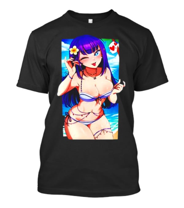 Hot Waifu Chika Fujiwara V2 Beach Anime Girl Winking Playing Card Flower Bikini T-Shirt