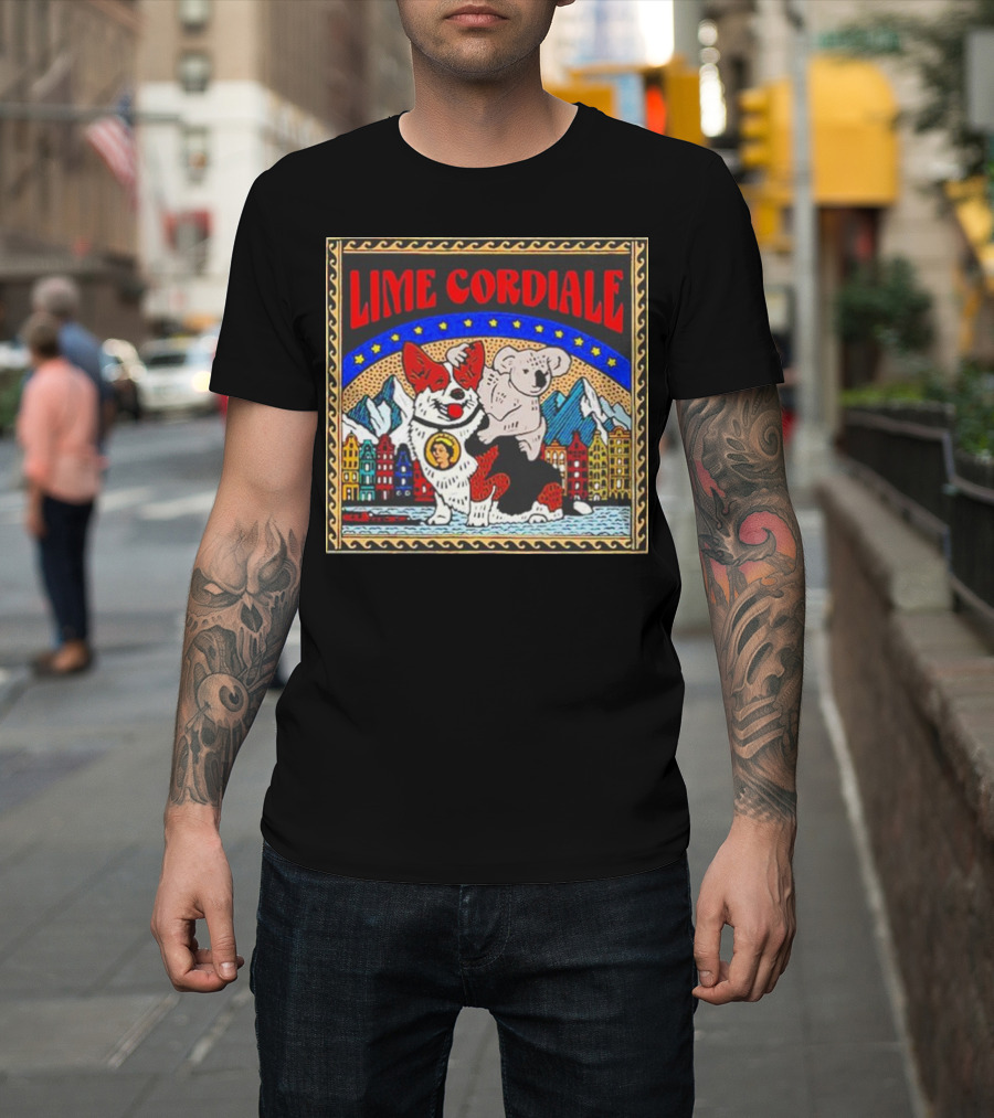 Lime Cordiale Cityscape with Koala and Dog T-Shirt