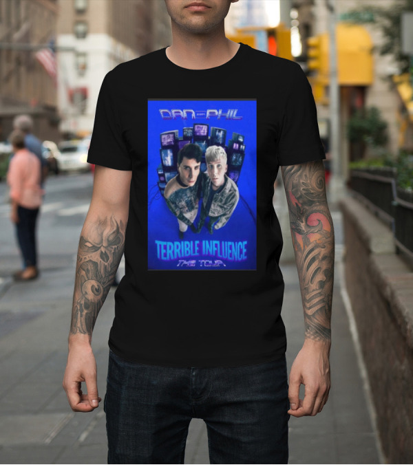Shirt: Dan and Phil Terrible Influence The Tour Vintage CRT Television Aesthetic T-Shirt Dan and Phil Terrible Influence The Tour Vintage CRT Television Aesthetic T-Shirt