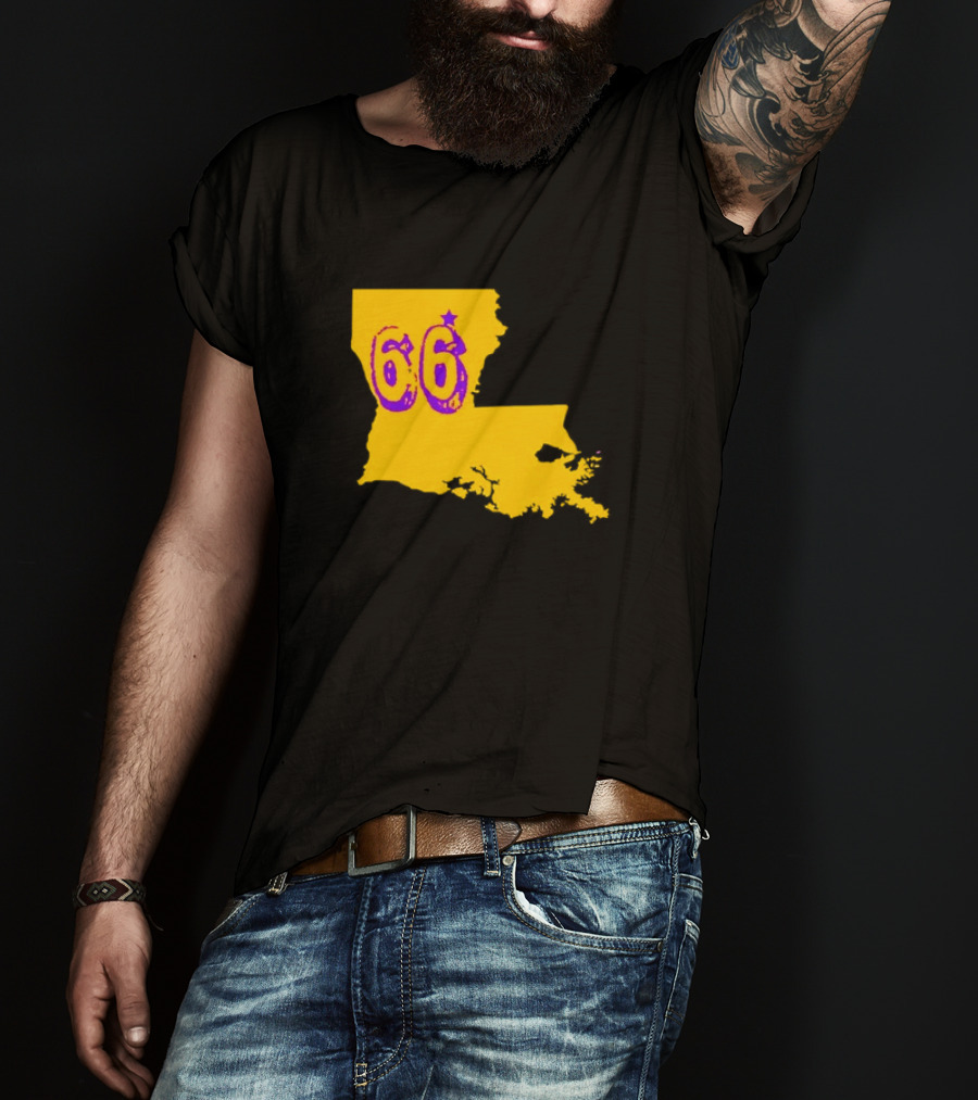 Louisiana State 66 Will Campbell LSU Tigers Map Outline T-Shirt