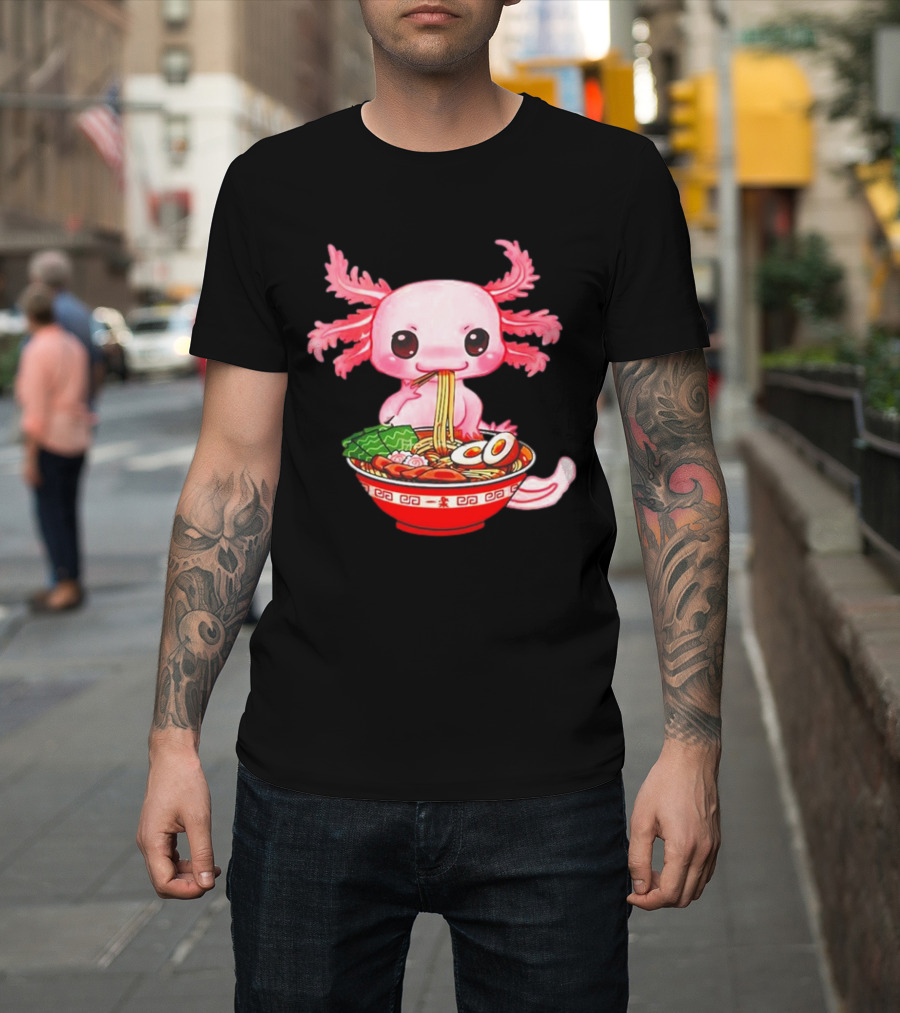 Axolotl Enjoying a Bowl of Ramen Cute Funny T-Shirt