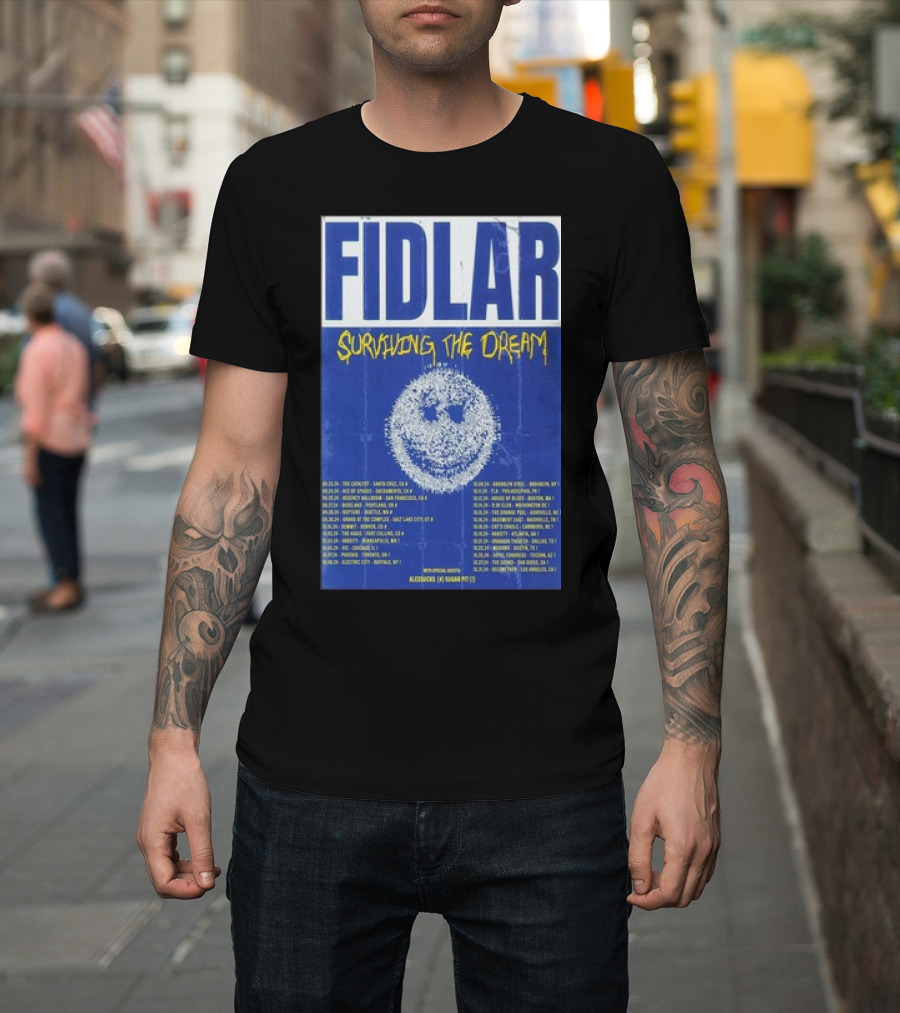 Fidlar Surviving The Dream 2024 Tour Dates Smiley Face Blue T-Shirt