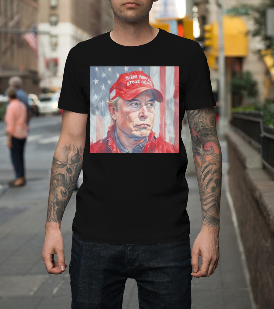 Musk Make America Great Again Hat with Stars and Stripes Background T-Shirt