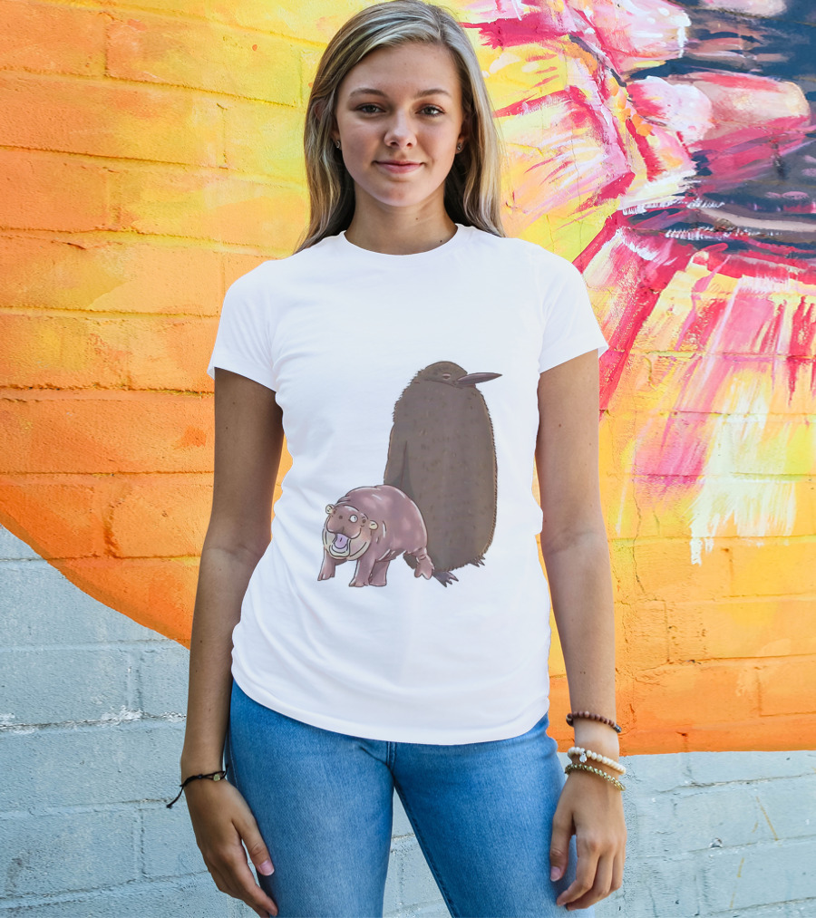 Best Friends Moo Deng Hippo And Pesto Penguin Playful Companions T-Shirt