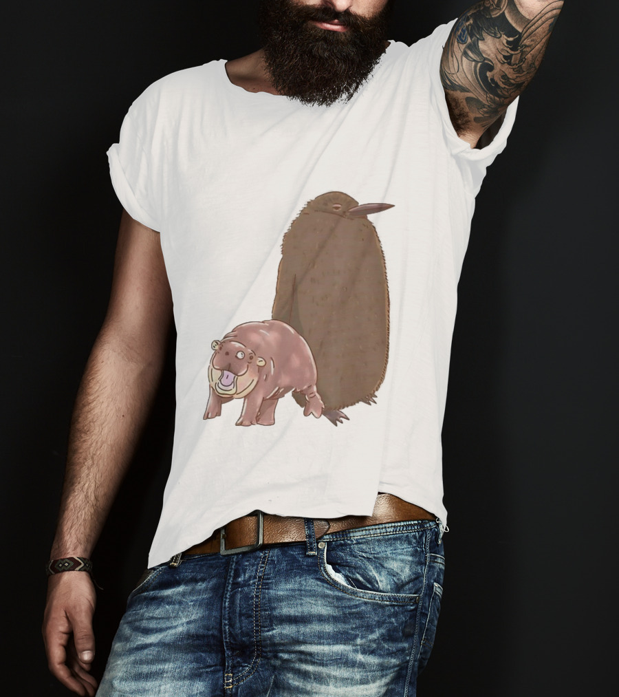 Best Friends Moo Deng Hippo And Pesto Penguin Playful Companions T-Shirt