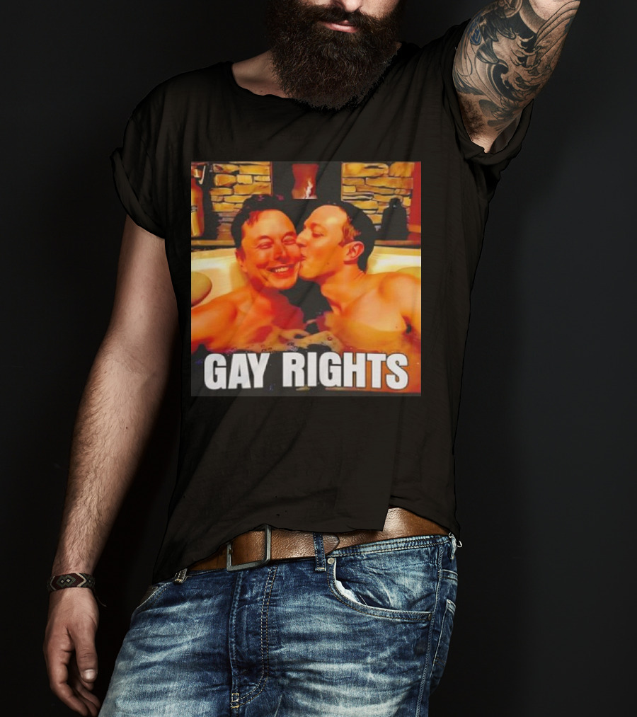 GAY RIGHTS Elon Musk Mark Zuckerberg Kissing Hot Tub Fireplace T-Shirt