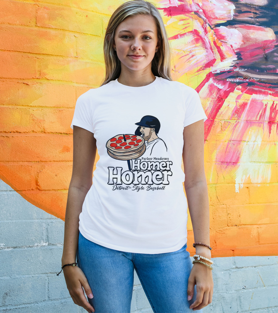 Parker Meadows Homer Homer Detroit-Style Baseball Pizza T-Shirt
