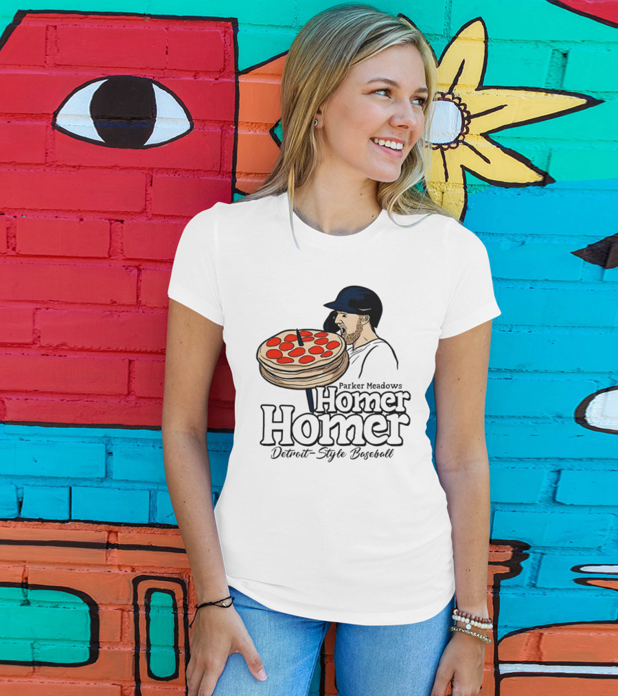 Parker Meadows Homer Homer Detroit-Style Baseball Pizza T-Shirt