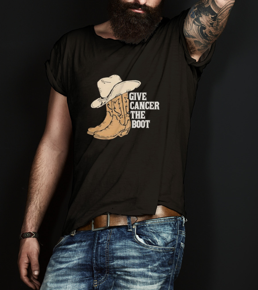 Give Cancer The Boot Retro Cowboy Hat And Boots T-Shirt