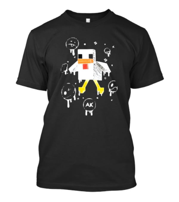 Van Meneer Kippie AK Blocky Chicken With Dripping Faces T-Shirt