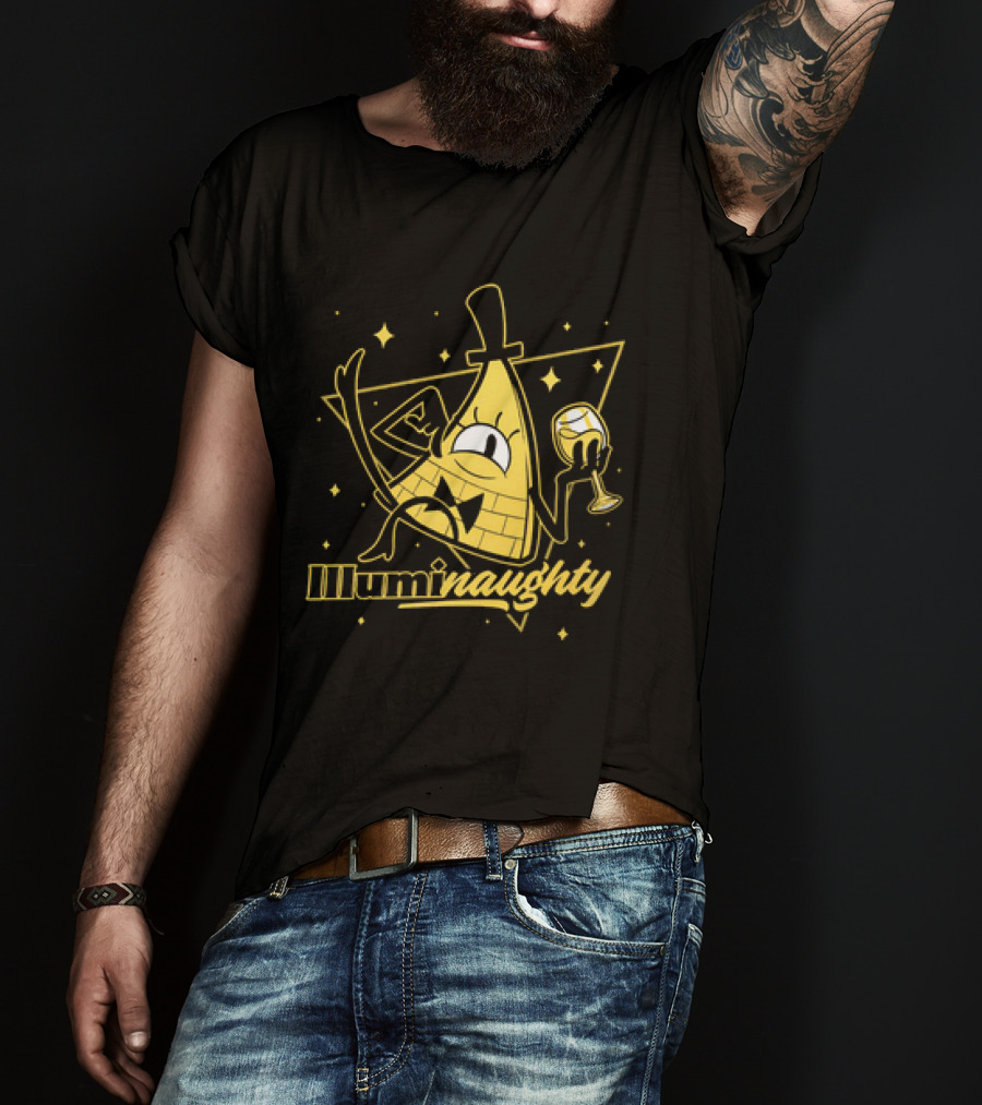 Illuminaughty Naughty Bill Cipher With Drink And Stars T-Shirt