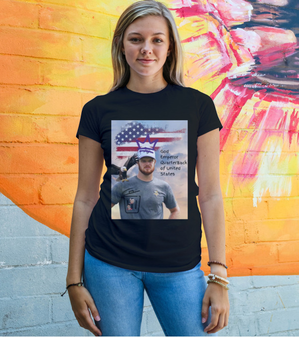 Sam Darnold God Emperor Quarterback Of United States American Flag Bald Eagle T-Shirt
