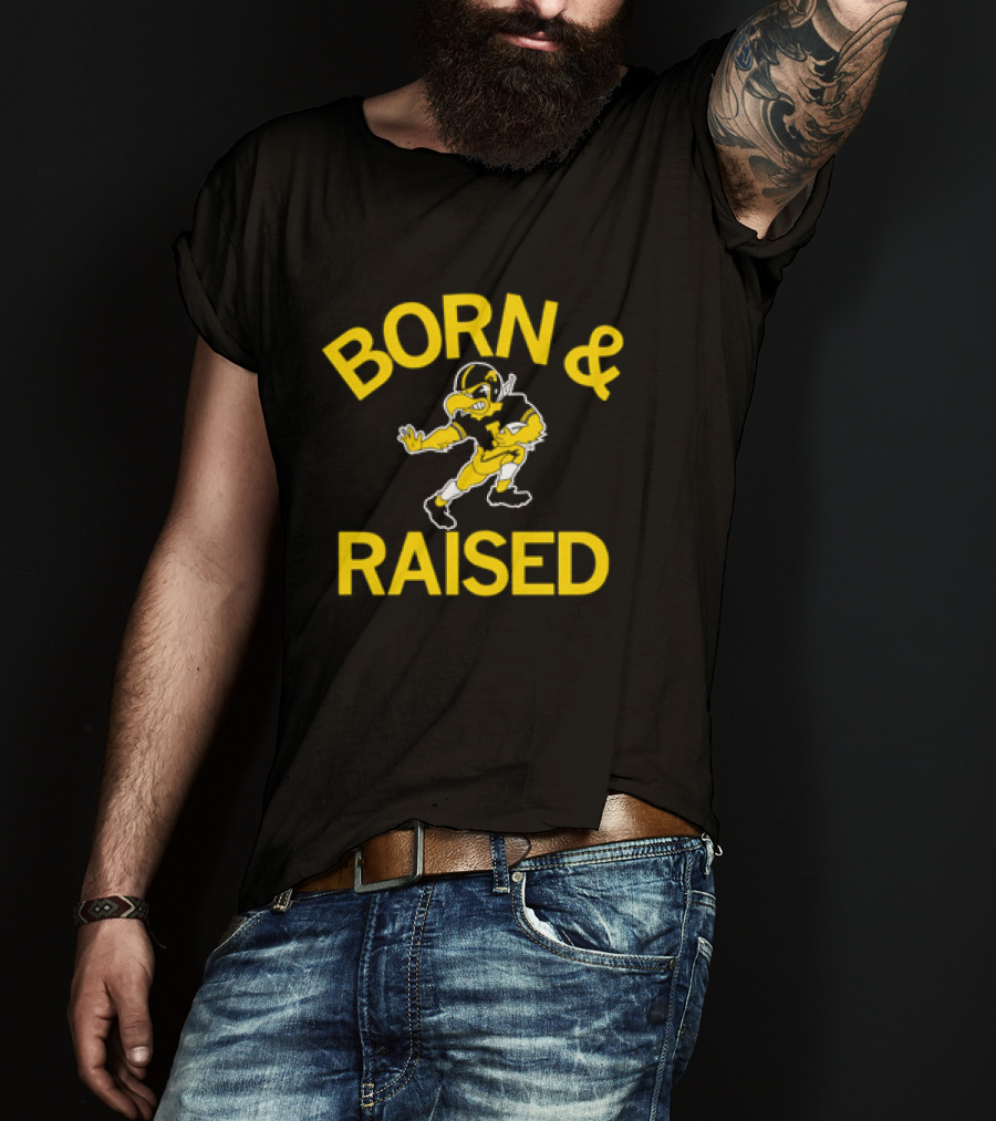 Iowa Hawkeyes Born And Raised Vintage Herky The Hawk T-Shirt