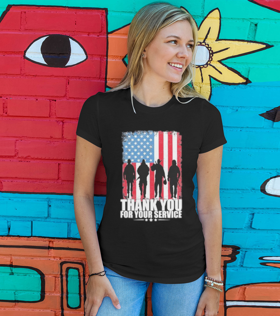 Thank You For Your Service American Flag Soldier Silhouettes Veteran Day T-Shirt
