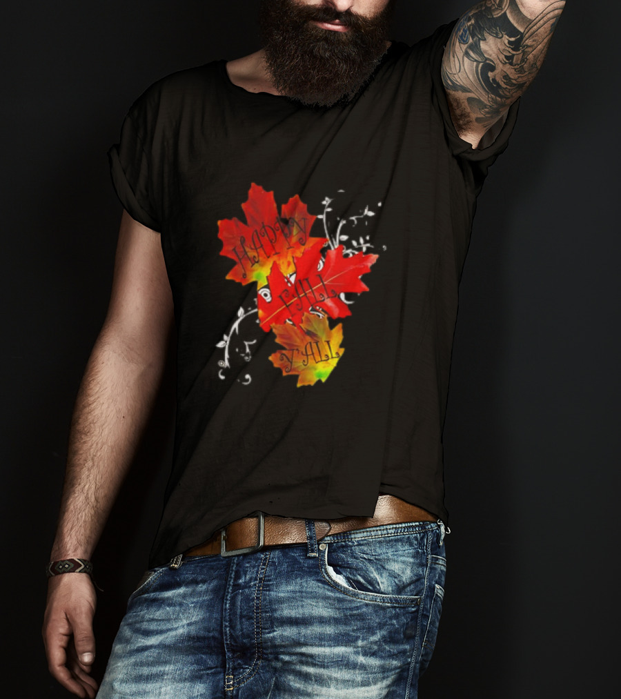 Happy Fall Y’all Red Leaves And Swirls T-Shirt