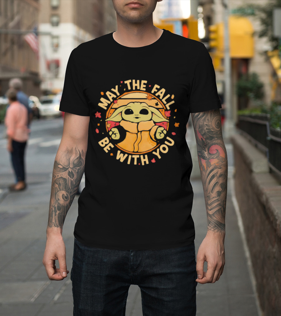 Grogu Autumn May the Fall Be With You Leaves Star Wars Mandalorian Baby Yoda T-Shirt
