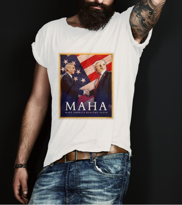 MAHA Make America Healthy Again Trump Kennedy American Flag Background T-Shirt