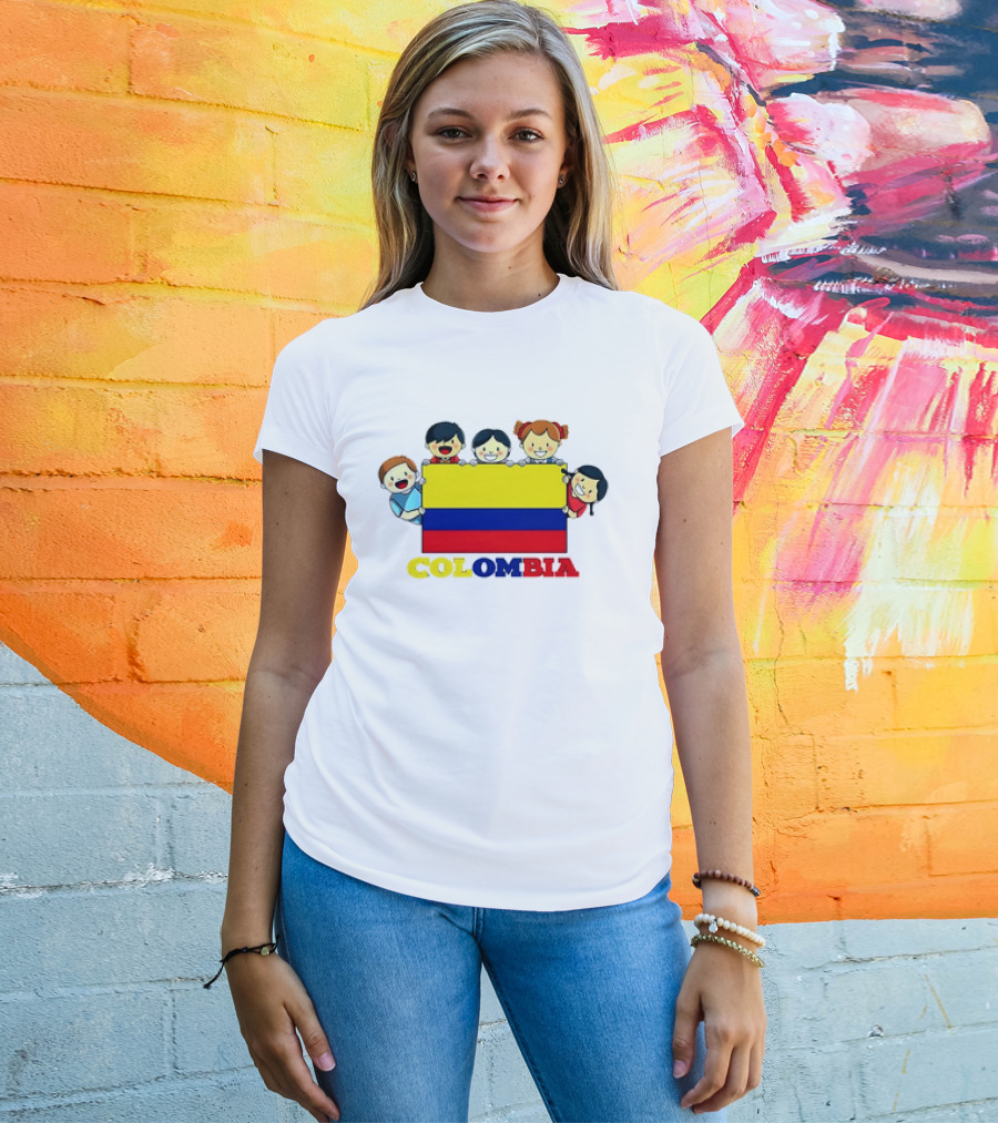 Colombia Flag Hispanic Heritage Month Cartoon Kids Colombian Flag T-Shirt