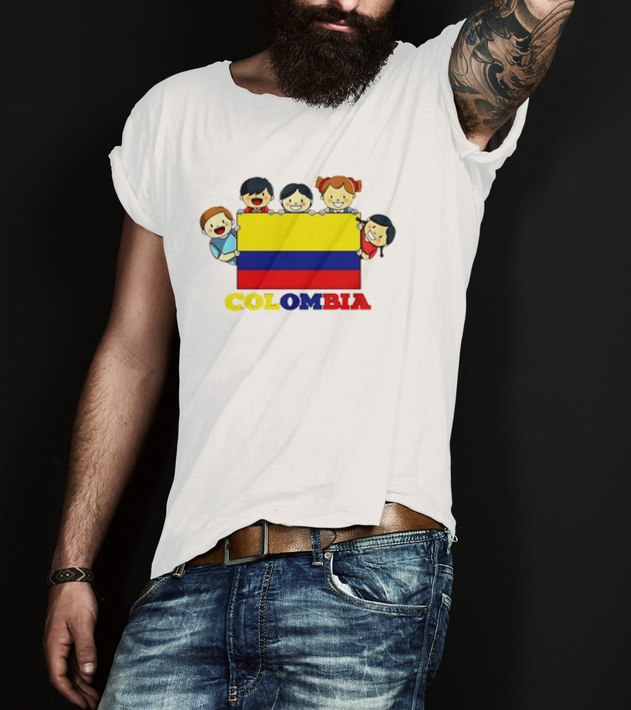 Colombia Flag Hispanic Heritage Month Cartoon Kids Colombian Flag T-Shirt