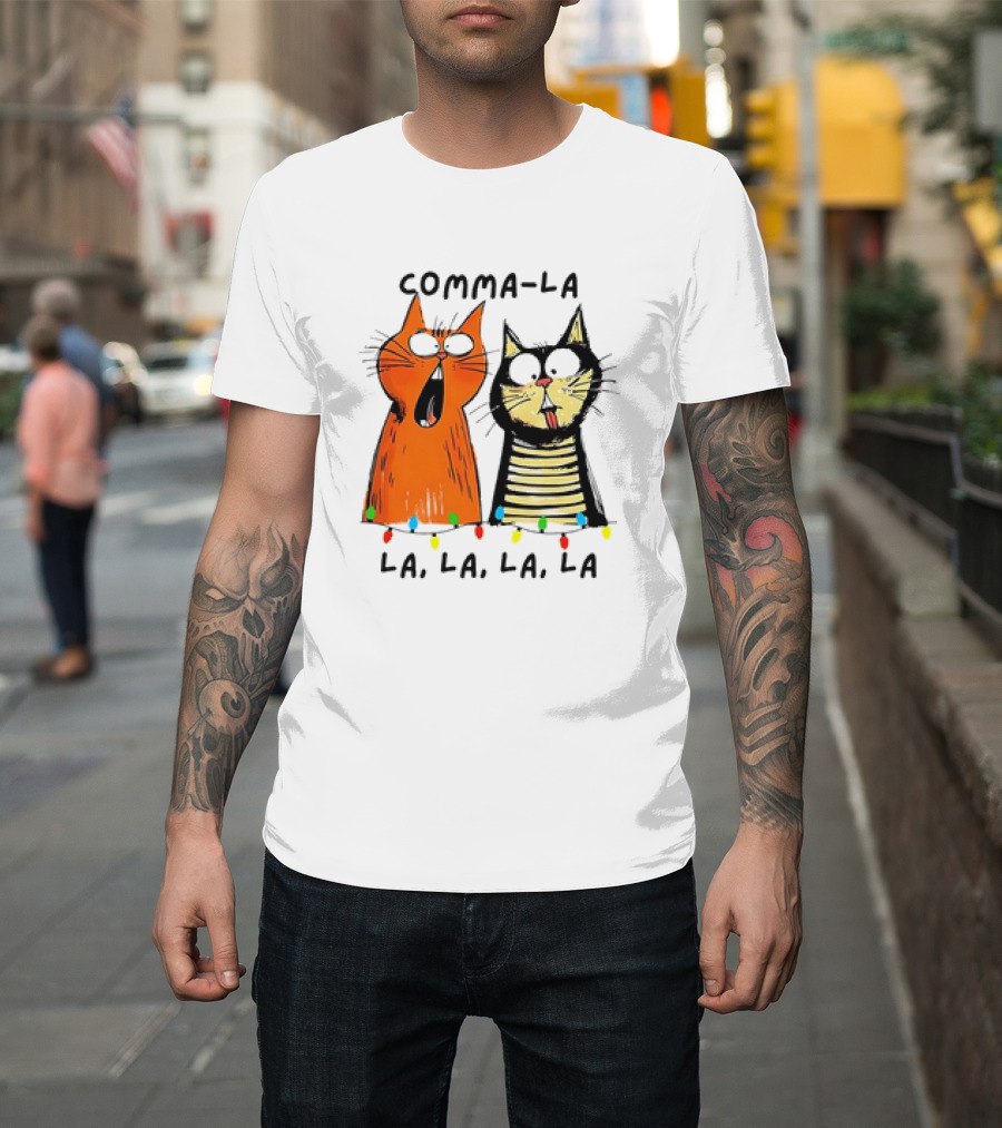 Comma-la La, La, La, La Kamala Funny Cats Christmas Election T-Shirt