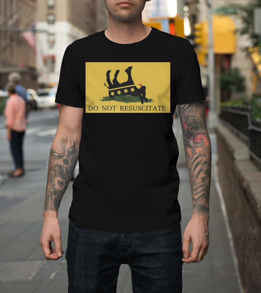 Do Not Resuscitate Black Donkey Flag with Stars and Yellow Background T-Shirt
