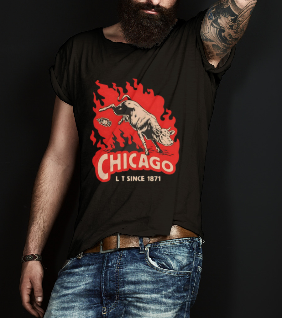 Chicago Lit Since 1871 Kicking Cow Flame T-Shirt