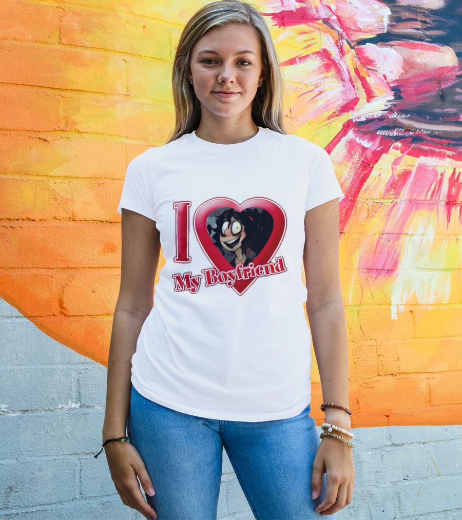 I Love My Boyfriend Heart Cartoon Face T-Shirt