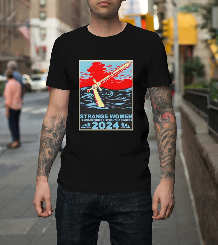 Strange Women Lying In Ponds Distributing Swords 2024 Vintage Sword Art with Stars and Waves T-Shirt