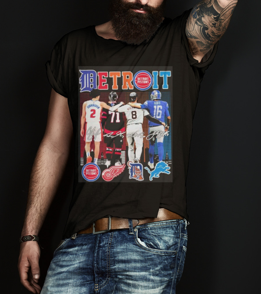 Detroit Pistons Red Wings Tigers Lions Cunningham Larkin Vierling Goff T-Shirt
