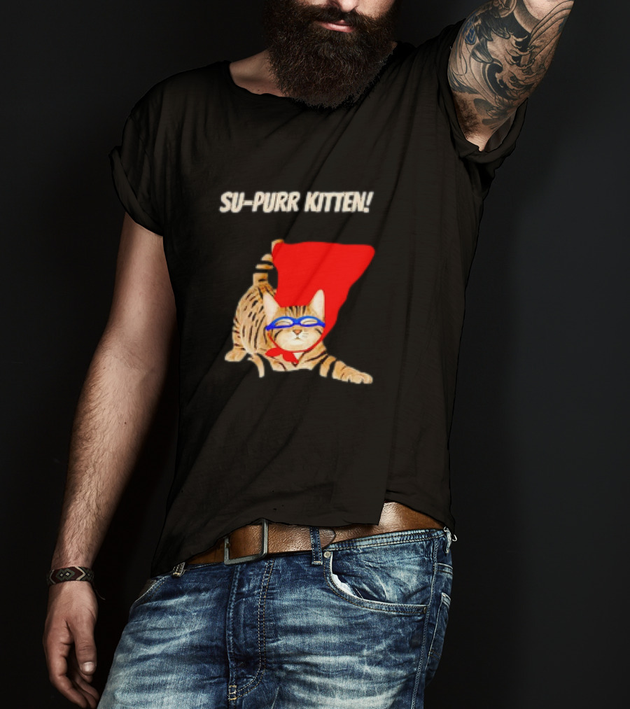 Su-Purr Kitten Cute Super Hero Cat Meme With Red Cape And Mask T-Shirt
