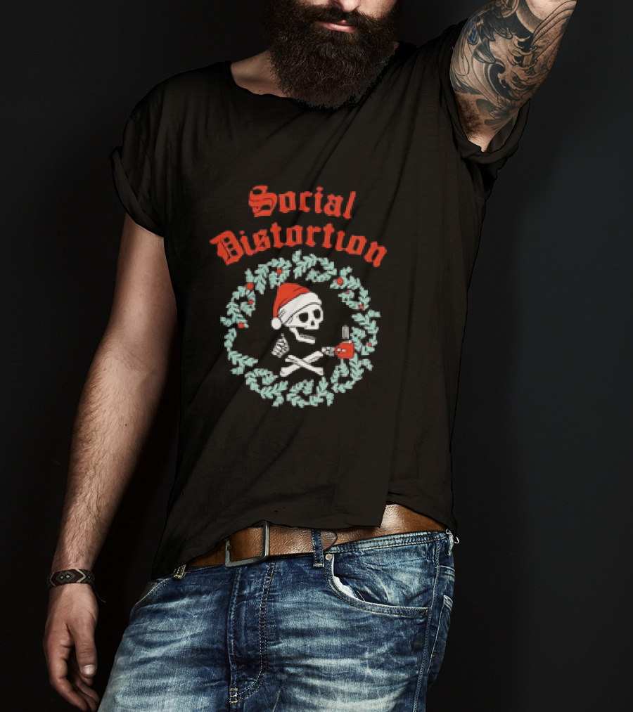 Social Distortion Skelly Wreath Santa Christmas Skeleton T-Shirt