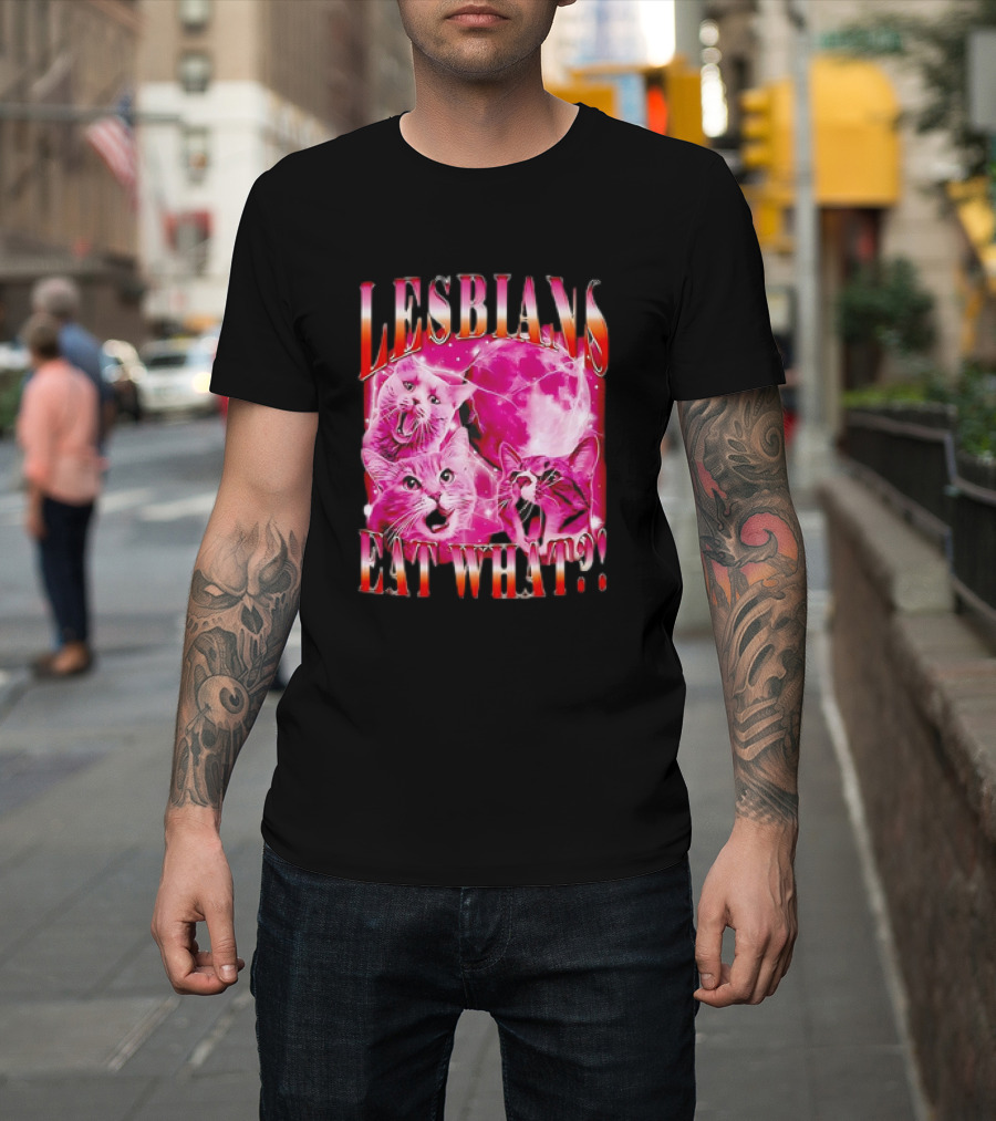 LESBIANS EAT WHAT CAT MOON TRIO VIBRANT PINK T-Shirt
