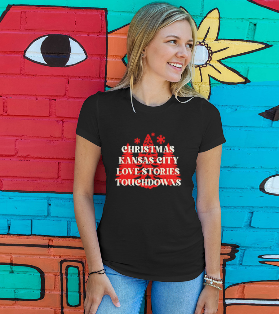 Christmas Kansas City Love Stories Touchdowns T-Shirt