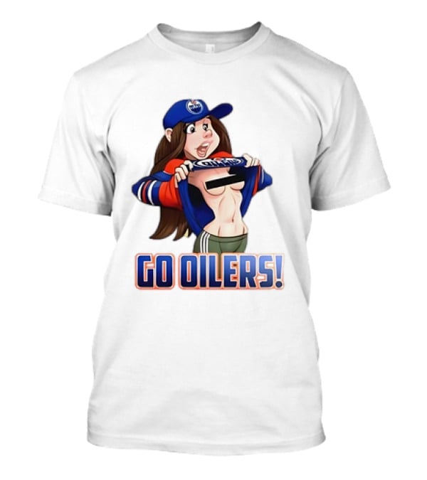 Edmonton Oilers Fan Girl Cartoon Go Oilers Enthusiasm T-Shirt