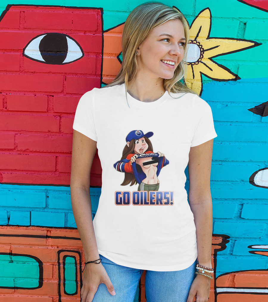 Edmonton Oilers Fan Girl Cartoon Go Oilers Enthusiasm T-Shirt