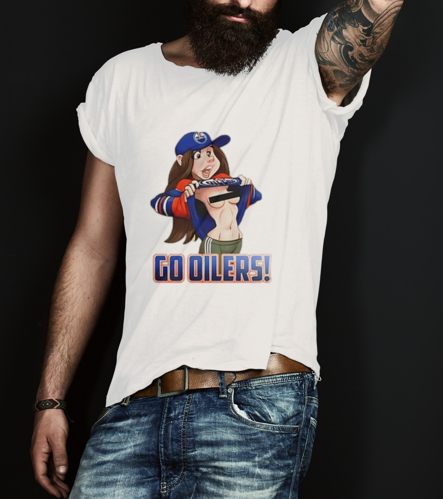 Edmonton Oilers Fan Girl Cartoon Go Oilers Enthusiasm T-Shirt