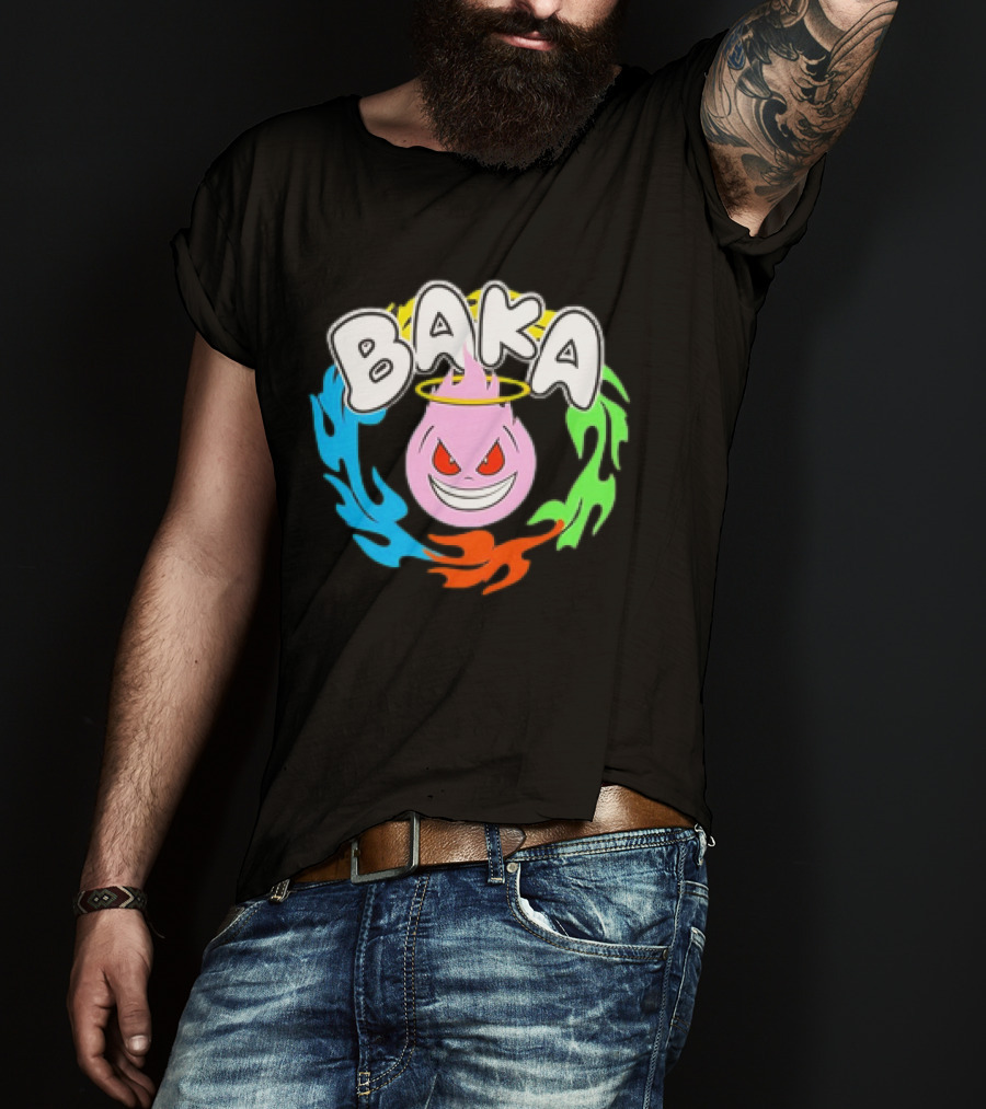 Baka Cartoon Flame With Mischievous Expression Surrounded By Colorful Fire Halo T-Shirt