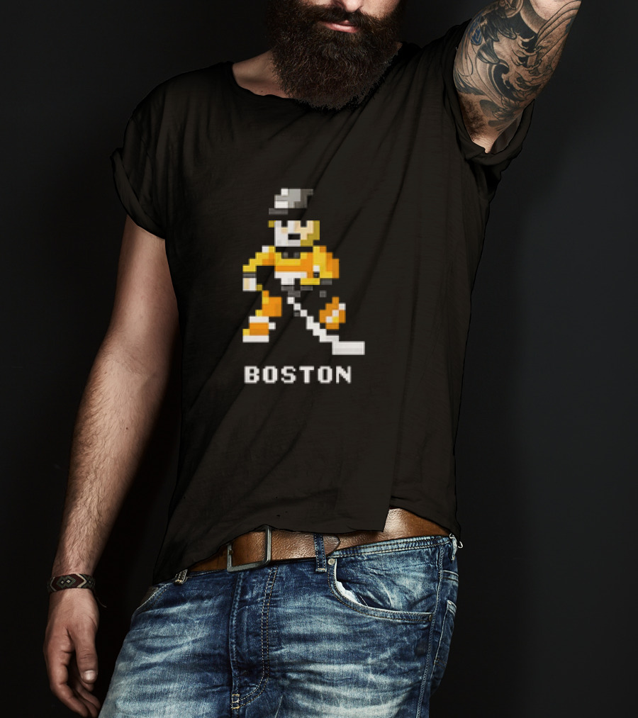 Boston Pixelated Hockey Player T-Shirt