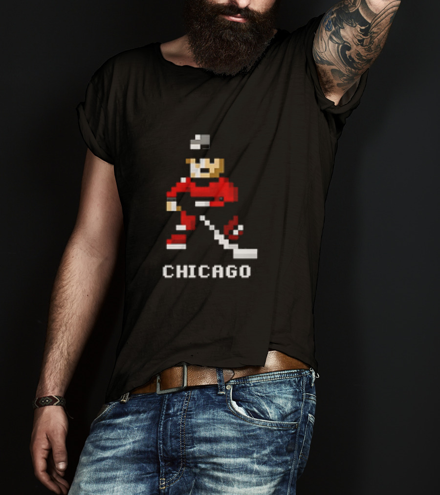Chicago Retro 8-bit Hockey Player T-Shirt