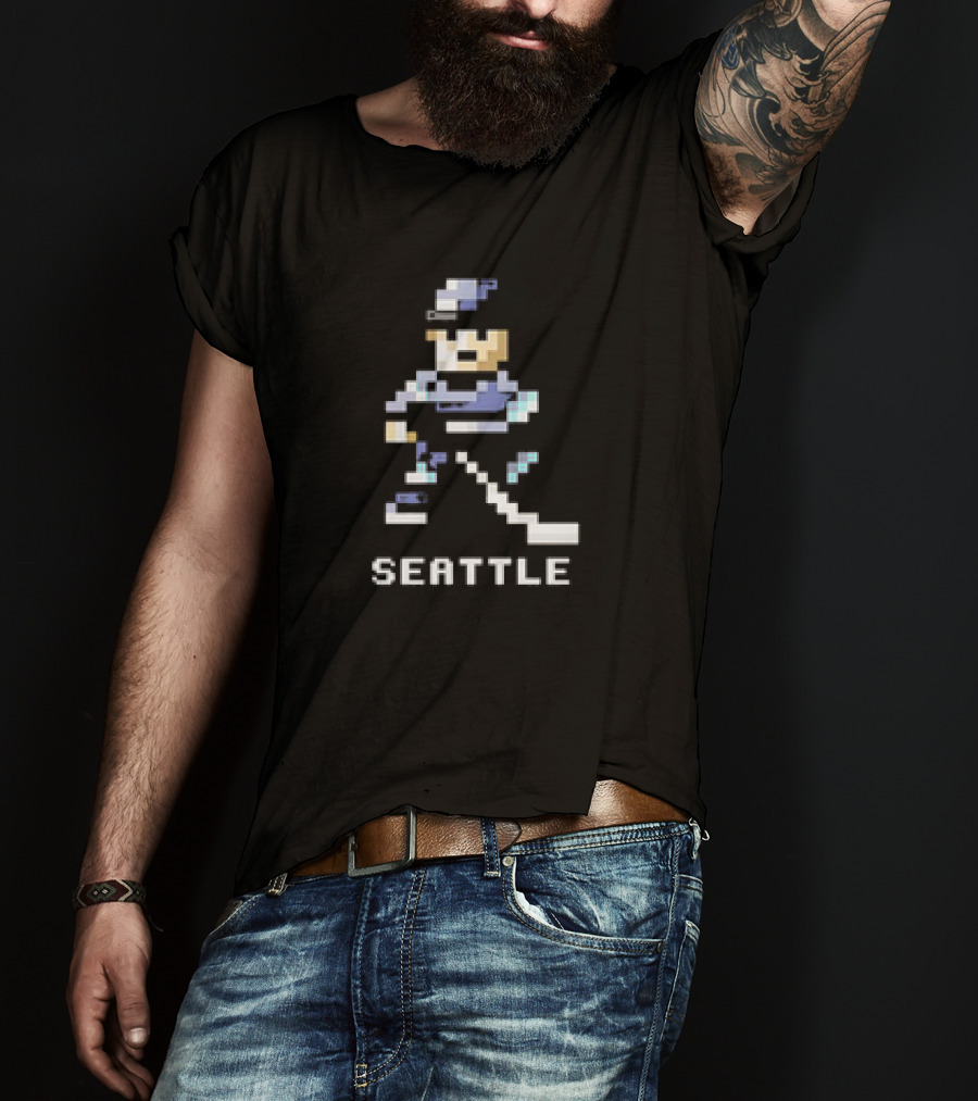 Seattle 8-Bit Hockey Pixel Art Player T-Shirt