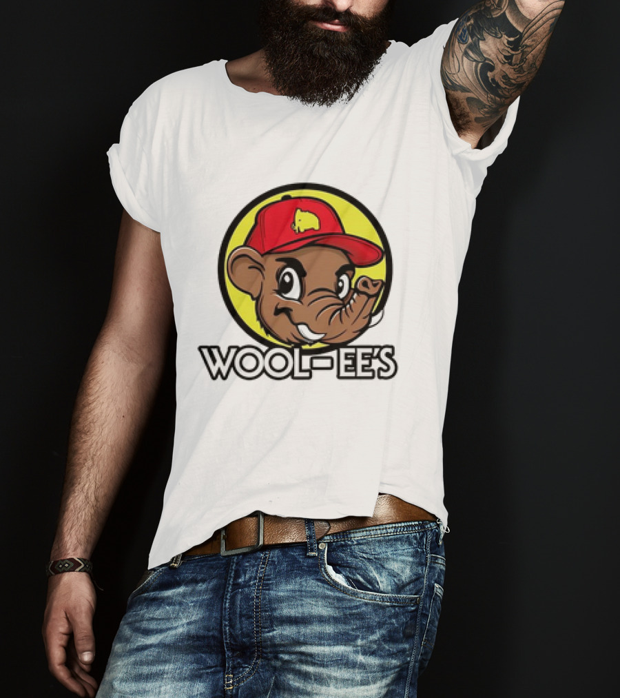 Wool-Ee’s Woolly Mammoth Cartoon Character In Red Cap With Yellow Background T-Shirt