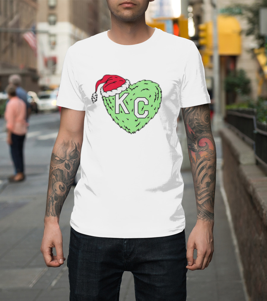Grinch KC Heart Christmas Santa Hat T-Shirt