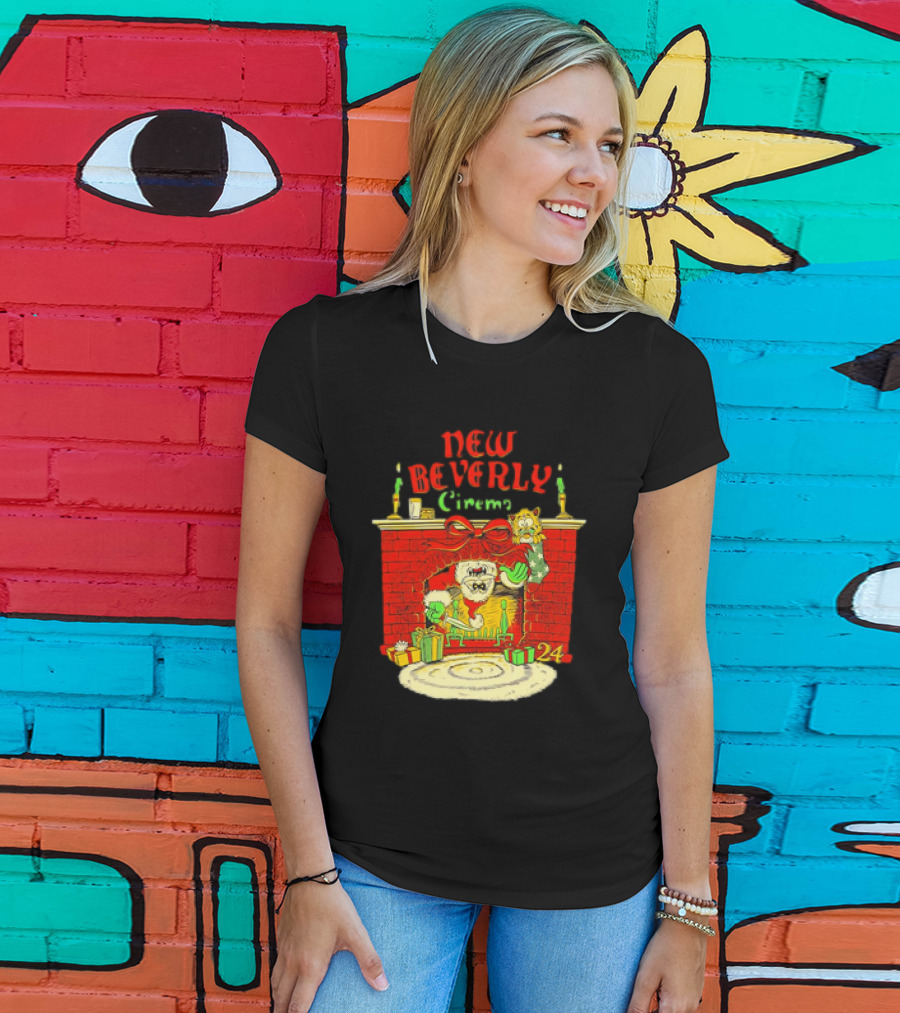 New Beverly Cinema Christmas Horror Santa Fireplace Scene T-Shirt