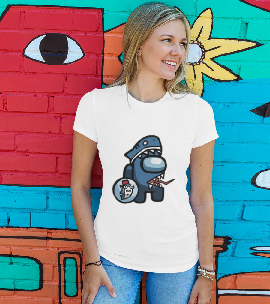 Gawr Gura Peeker Shark Hat Cute Shrimp Among Us Hololive Crossover T-Shirt